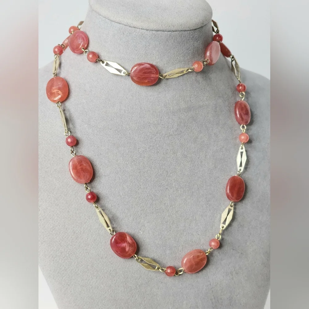 Vintage Pink Lucite Linked Necklace